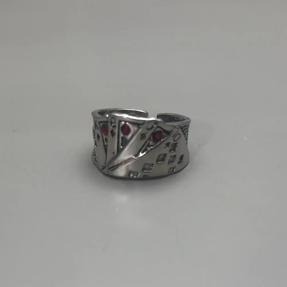 Y2K Deck of Cards Silver Ring – Adjustable Chrome Vintage Style, Unisex, New